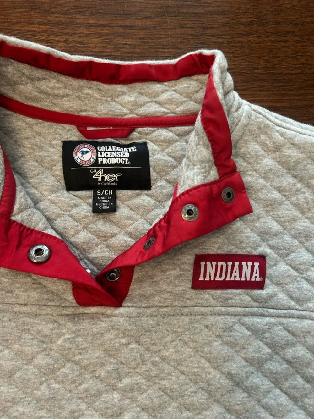 47 Brand Indiana Quilted Crewneck Sweatshirt - Light Gray with Red Trim